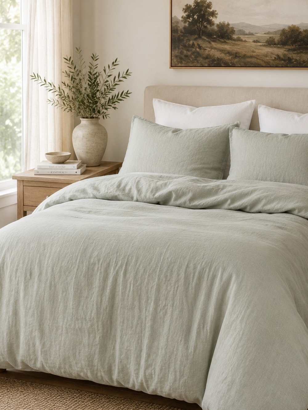 Quince European Linen Duvet Cover King Cal King Willowleaf Sage Green